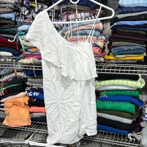 1. State Asymmetrical Ruffled One Shoulder Dress in White